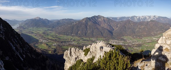 View from the Katrin mountain peak of Lake Wolfgang and the Schafberg