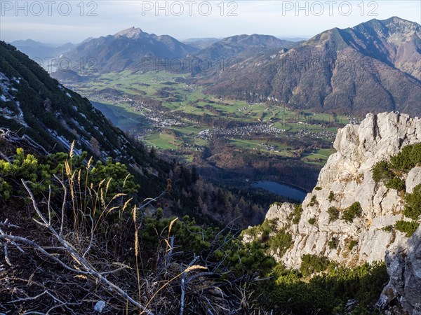 View from the Katrin mountain peak of Lake Wolfgang and the Schafberg