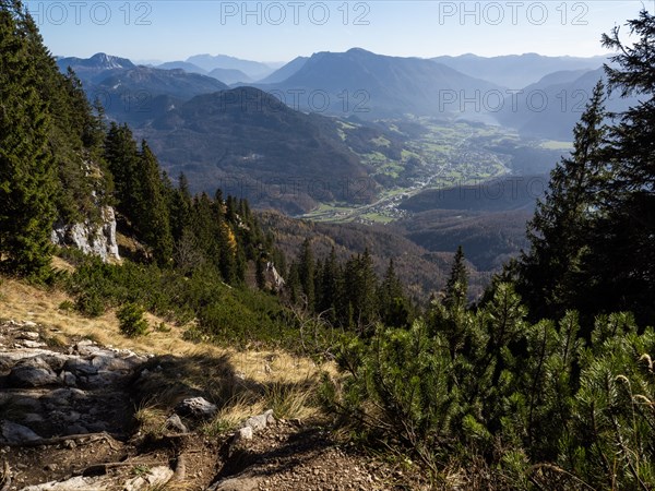 View from Mount Katrin in the Katergebirge to Bad Goisern