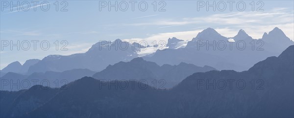 View from Mount Katrin in the Katergebirge to the Dachstein massif