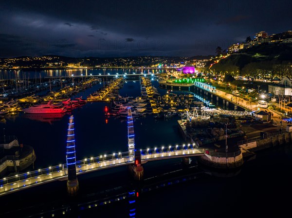 Night over Torquay Marina from a drone