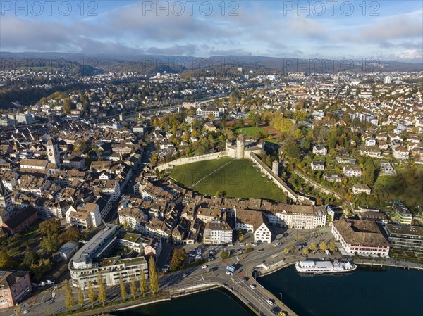 Aerial view of the town of Schaffhausen with the Munot town fortress