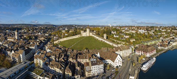 Aerial view of the town of Schaffhausen with the Munot town fortress