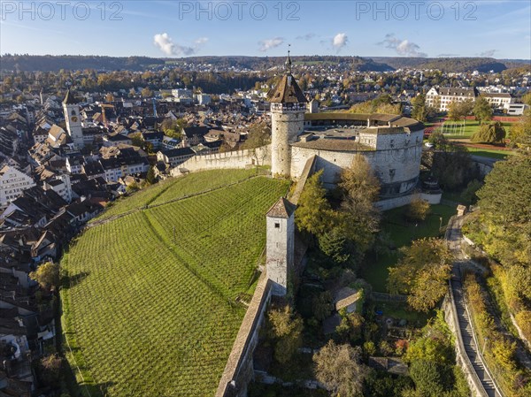 Aerial view of the town of Schaffhausen with the Munot town fortress