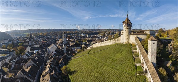 Aerial view of the town of Schaffhausen with the Munot town fortress