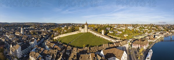 Aerial view of the town of Schaffhausen with the Munot town fortress