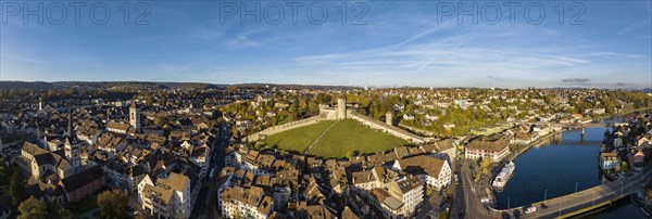 Aerial view of the town of Schaffhausen with the Munot town fortress