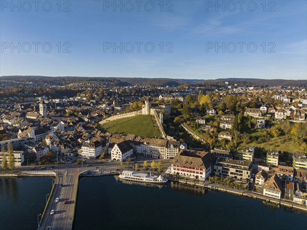 Aerial view of the town of Schaffhausen with the Munot town fortress