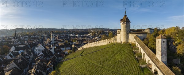 Aerial view of the town of Schaffhausen with the Munot town fortress