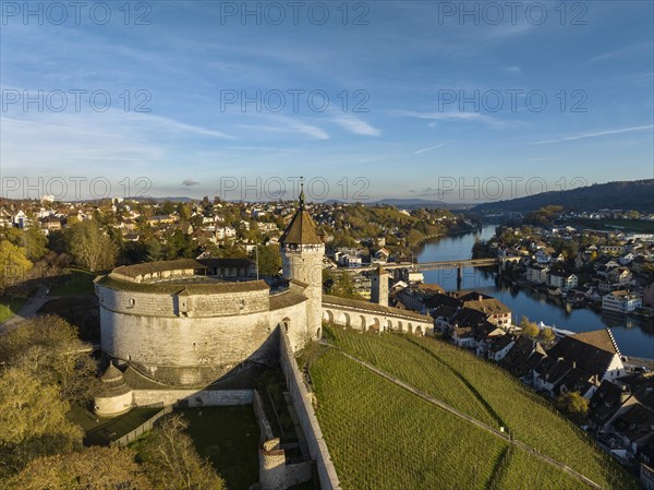 Aerial view of the town of Schaffhausen with the Munot town fortress