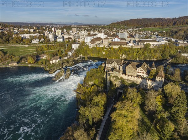 Aerial view of the Rhine Falls with Laufen Castle