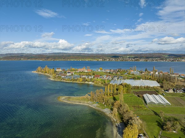 View over Lake Constance with the western part of Reichenau Island