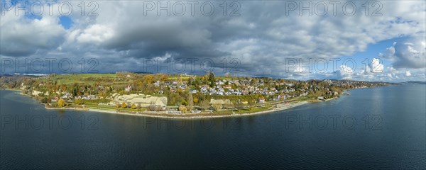 Aerial view of Goldbach near Ueberlingen on Lake Constance with the newly designed lakeside promenade