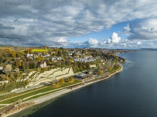 Aerial view of Goldbach near Ueberlingen on Lake Constance with the newly designed lakeside promenade