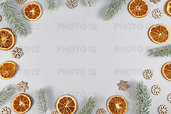 Frame with winter fir branches