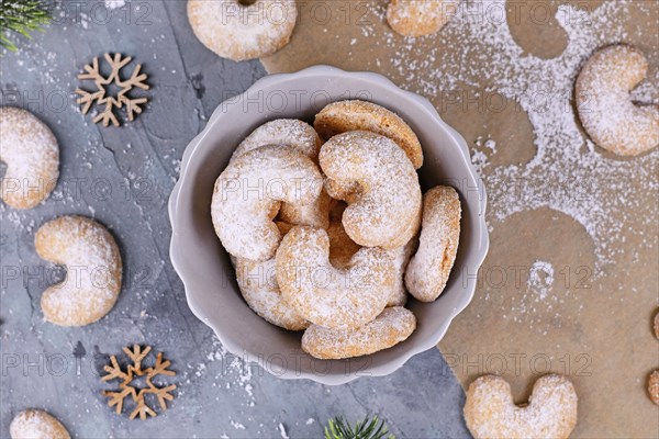Crescent shaped christmas cookies called Vanillekipferl