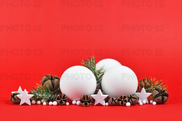 Christmas arrangement with white tree bauble ornaments