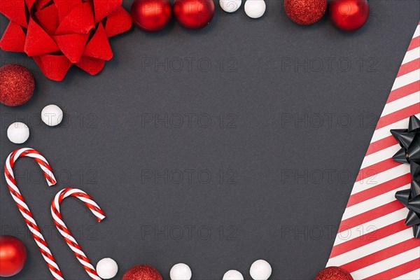 Elegant seasonal flat lay background with striped gift wrapping paper