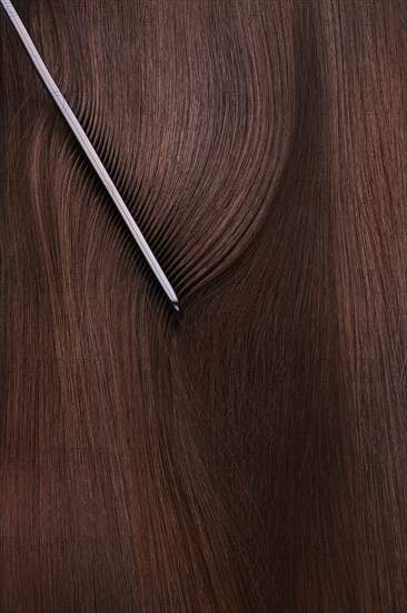 A closeup view of a bunch of shiny straight brown hair