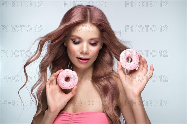 Beautiful woman with pink hair