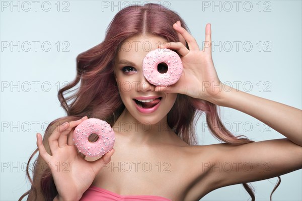 Beautiful woman with pink hair