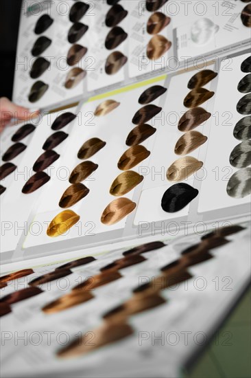 Close-up color palette for hair coloring in hairdresser's salon