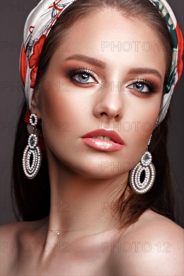 Beautiful girl with classic make up. Beauty face. Photos shot in studio