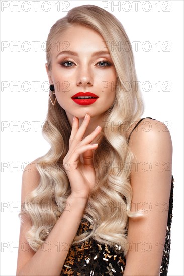 Beautiful blonde in a Hollywood manner with curls