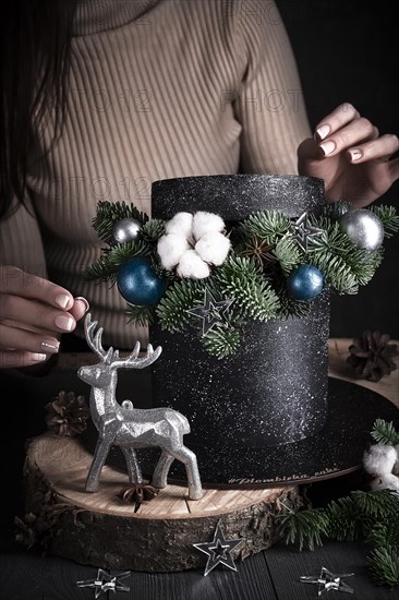 New Year's sponge cake with Christmas accessories