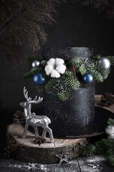 New Year's sponge cake with Christmas accessories