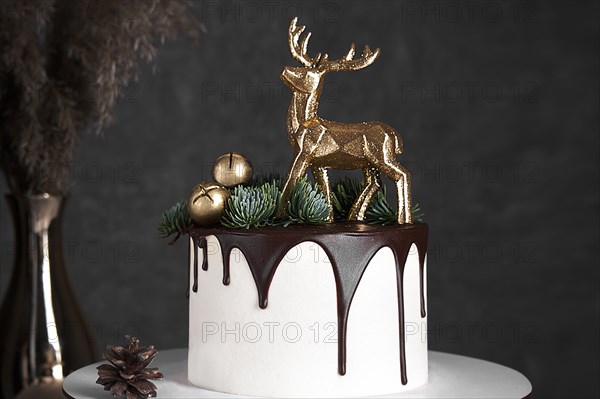 New Year's sponge cake with Christmas accessories