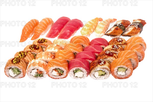 Set of sushi set isolate on a white background. Japanese restaurant menu