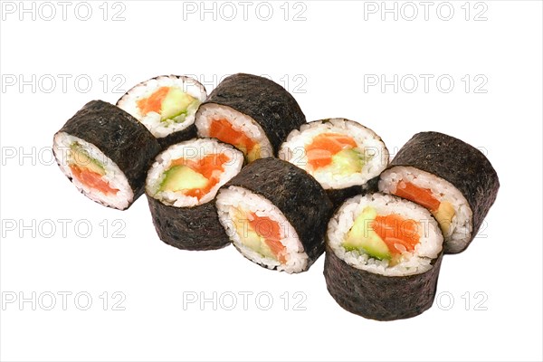 Roll sushi planet maki isolate on white background. Japanese restaurant menu