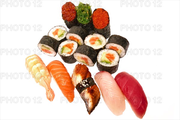 Set of sushi set isolate on a white background. Japanese restaurant menu