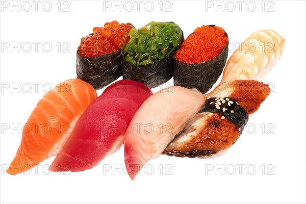 Set of sushi set isolate on a white background. Japanese restaurant menu