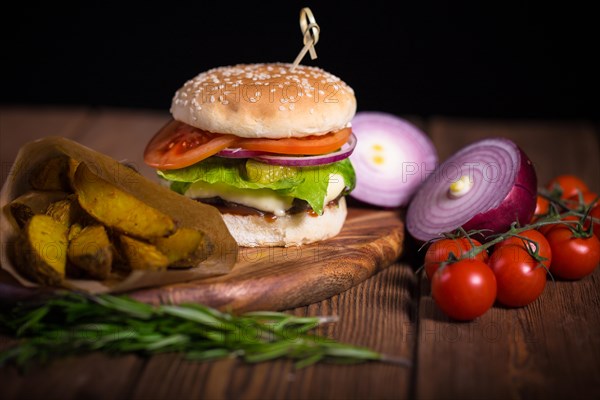 Large appetizing burger with beef