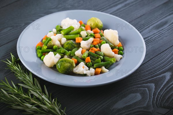 Delicious mix of vegetables on the plate. View from above