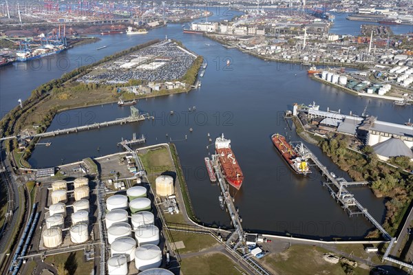 Aerial view of the Blumensandhafen terminal for green ammonia as a basis for hydrogen