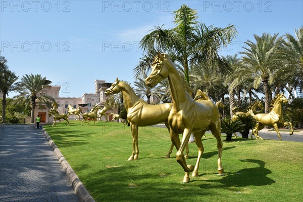 Gilded horses at the entrance of the Madinat Jumeirah Resort in Dubai