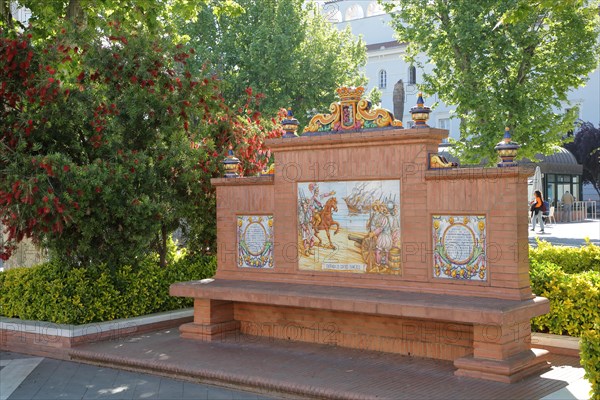 Historical mural with tiles on the city's history