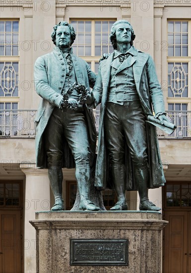 Double statue Goethe-Schiller monument by Ernst Rietschel in front of the German National Theatre