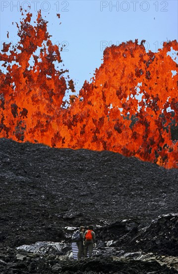 Vulcanologists at Mauna Loa Eruption