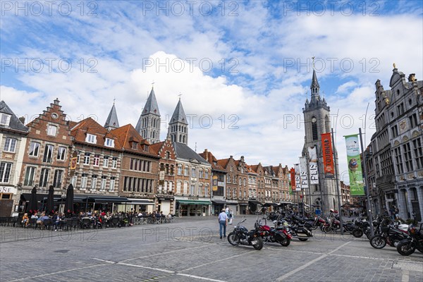 Market square with the Unesco world heritage site Tournai Cathedral
