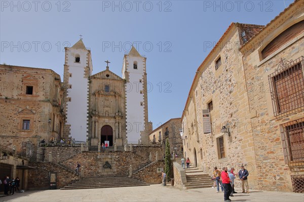 Church Iglesia de San Francisco Javier and Plaza de San Jorge with group of people