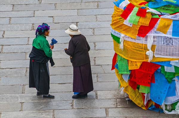 Tibetan pilgrims praying before the Jokhang temple