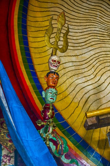 Heads on a trident in a temple in Lhasa