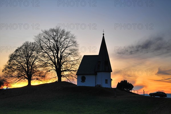 Brother Klaus Chapel on the Hagspiel plateau near Oberstaufen in the evening light