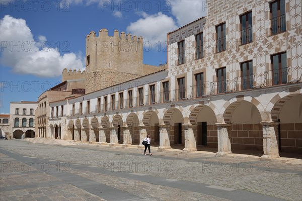Historic city fortification Alcazaba with arches and arcade Torre de lo Caballeros
