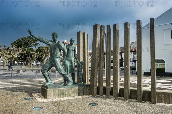 Immigration monument in the historic town of Ponta Delgada