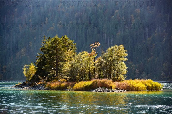 Island in the Eibsee lake near Grainau